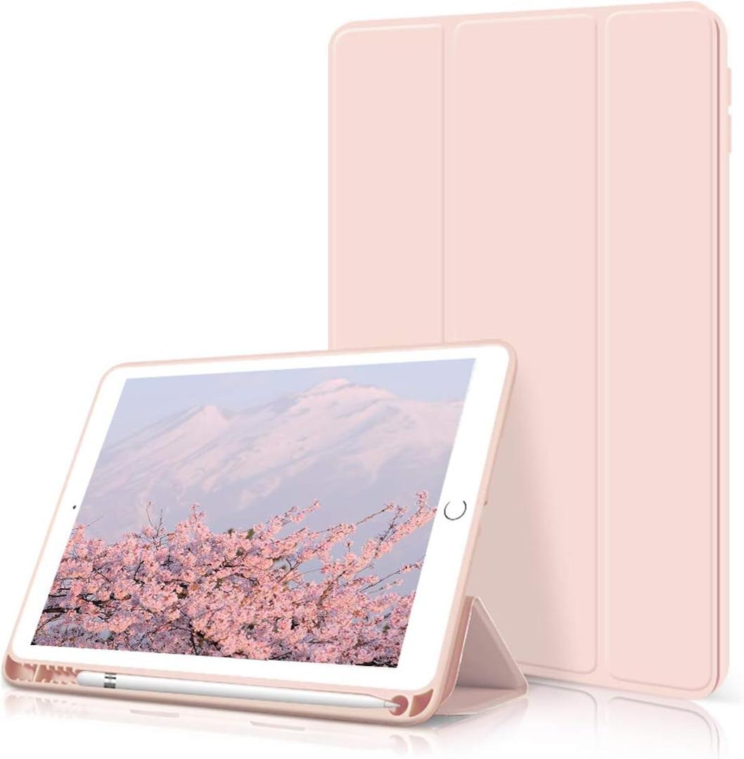 kenke Case for iPad 6th/5th Generation (2018/2017 Model) 9.7 Inch with Pencil Holder, Lightweight Smart Stand Cover with Soft TPU Back, Auto Wake/Sleep, Model A1822/A1823/A1893/A1954, Pink