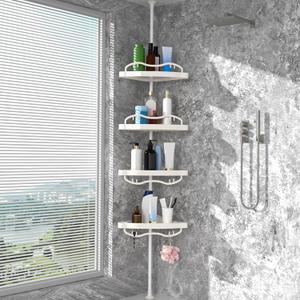 White Corner Shower Racks for Inside Shower - Heavy Duty Rustproof Stainless Steel Stand Shower Organizer with 4 Adjustable Shelves,No-Drill Free Standing for Bathroom, Bathtub,54" to 114" Tall