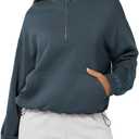 ODODOS Women's Modal Soft Cinchable Sweatshirts Half Zipper Funnel Neck Oversize Pullover with Pockets (Blue, M)