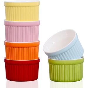 Ramekins 4oz,Creme Brulee Ramekins and Souffle Dishes,Porcelain Oven Safe Baking Bowls,Pudding Cups,Dipping bowl,Set of 6,Color