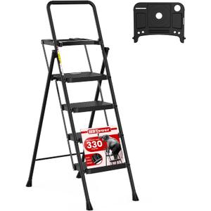 HBTower Step Ladder, Folding Step Stool with Wide Anti-Slip Pedal, Sturdy Steel Ladder, Convenient Handrail, Lightweight, Portable Steel Step Stool, 
36.6"W x 58.7"H