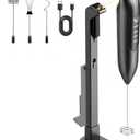 Dynooper Electric Milk Frother Handheld: Rechargeable 3 in 1  LED Digital Display with 3 Speeds Portable Stainless Steel Drink Foam Mixer for Milk Coffee, Lattes  Starlight Black