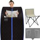 SereneLife Portable Sauna Box for Home, Infrared Sauna Tent with Heated Foot Pad and Folding Chair, Remote Control In-Home Spa, 38" x 32 (Black)