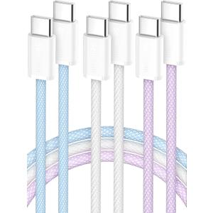 USBC to USB C Cable 10FT 3-Pack 60W (20V/3A), Type C to C Long Charger Cord Fast Charging for iPhone 15 16 17 Pro Max Plus, Samsung Galaxy S24/S23 S22, MacBook/iPad/Pixel/Apple/Android USB-C