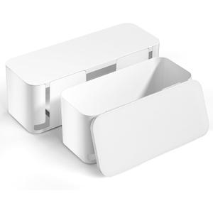 YECAYE 2 Pack Cable Management Box, Pet Friendly Cord Organizer Box for Home & Office, Child-Proof Cable and Power Strip Protector Box, Wire Hider and Cord Organizer for Desk, White