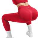 SUUKSESS Women 2 Piece Workout Sets Hidden Scrunch Hip Lifting Seamless Leggings Long Sleeve Yoga Crop Tops (Red, L)
