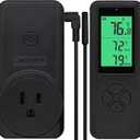 Digital WTC200 Wireless Thermostat Plug-in Temperature Controller Outlet, Remote Temp Controller, Thermometer Heating Cooling Mode for Fan Heater Greenhouse Home Brew Reptile - Black