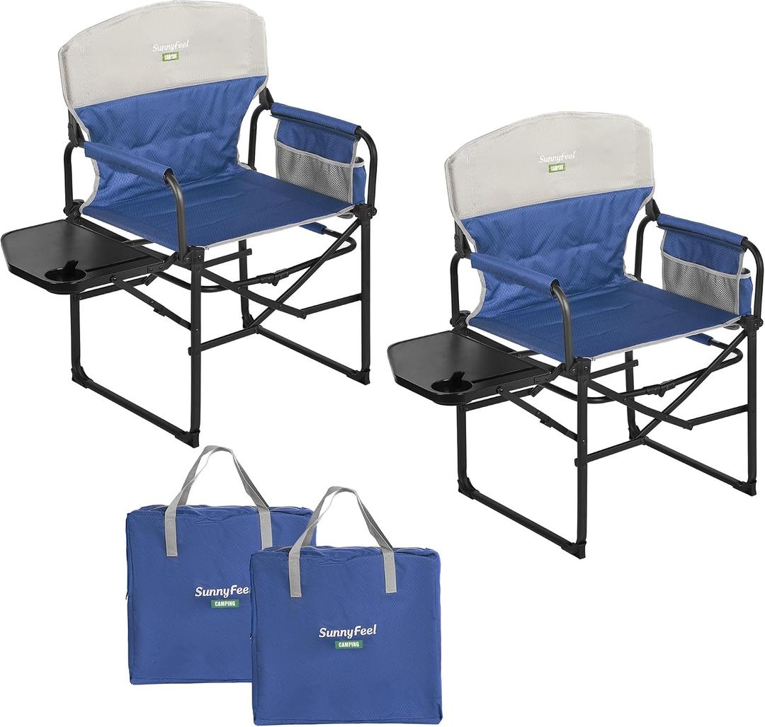 SUNNYFEEL Camping Directors Chair, Heavy Duty,Oversized Portable Folding Chair with Side Table, Pocket for Beach, Fishing,Trip,Picnic,Lawn,Concert Outdoor Foldable Camp Chairs, Large