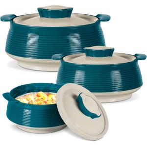 Milton Casserole for hot food, Double walled insulated inner Stainless Steel hot pot with lid, Serving box for food and roti, insulated serving bowl with lid, Set of 3 Set of 3 (Size 62, 45, 28 oz) Venice, Marble Green