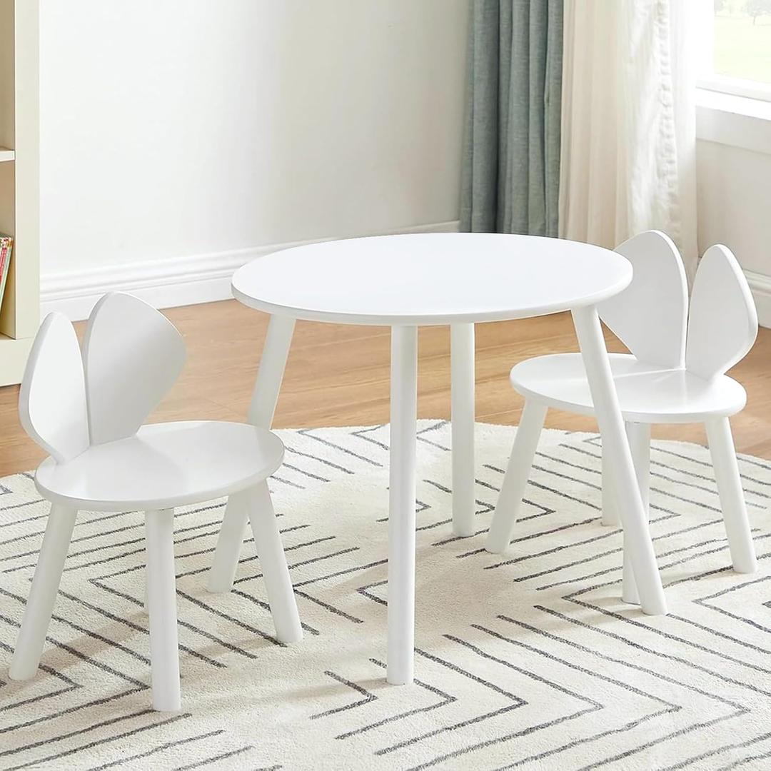 VECELO Activity Table and 2 Chair Set, Wooden Playroom Furniture, Modern Design, Compact Size, Easy Assembly, Matte White