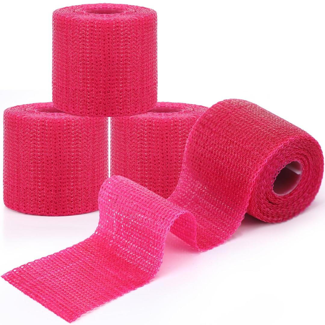 Geiserailie Fiberglass Casting Tape 3 Inch x 12 ft, 4 Rolls Bright Pink Lightweight, Breathable Support Foot Cast Tape for Injury Stabilization, Quick-Setting and Water-Resistant (Rose Red)