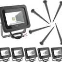 6 Pack Cool White 10W LED Flood Light Outdoor Waterproof IP65, Wall Security Landscape Lamp, Home, Square, Yard, Garage, Street, Pathway, Spike Stand, Low Voltage 12V 24V 36V 48V 60V DC AC