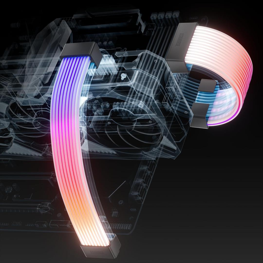 AsiaHorse ARGB PSU Cables Cover Kit, Aurora Addressable RGB Power Extension Cable Cover Kit for Motherboard and GPU PC Cables, 5V 3Pin ARGB Sync, Fit for 12+4-Pin/8pin/24pin Cables (White) (Black)