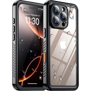 Temdan Compatible with iPhone 16 Pro Max Case Waterproof, Built-in Screen & Camera Protector IP68 Underwater Full Body 16FT Military Dropproof Shockproof Phone Case 6.9"-Black/Clear (iPhone 16 Pro Max, Black/Clear)