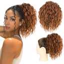 Messy Bun Hair Piece Yaki Textured Sweet Loose Wavy Curly Hair Bun Short Drawstring Ponytail Extensions Hair Toppers Synthetic Hairpieces Pony Tails Hair Extensions for Women(T1B/30#) (8 Inch)