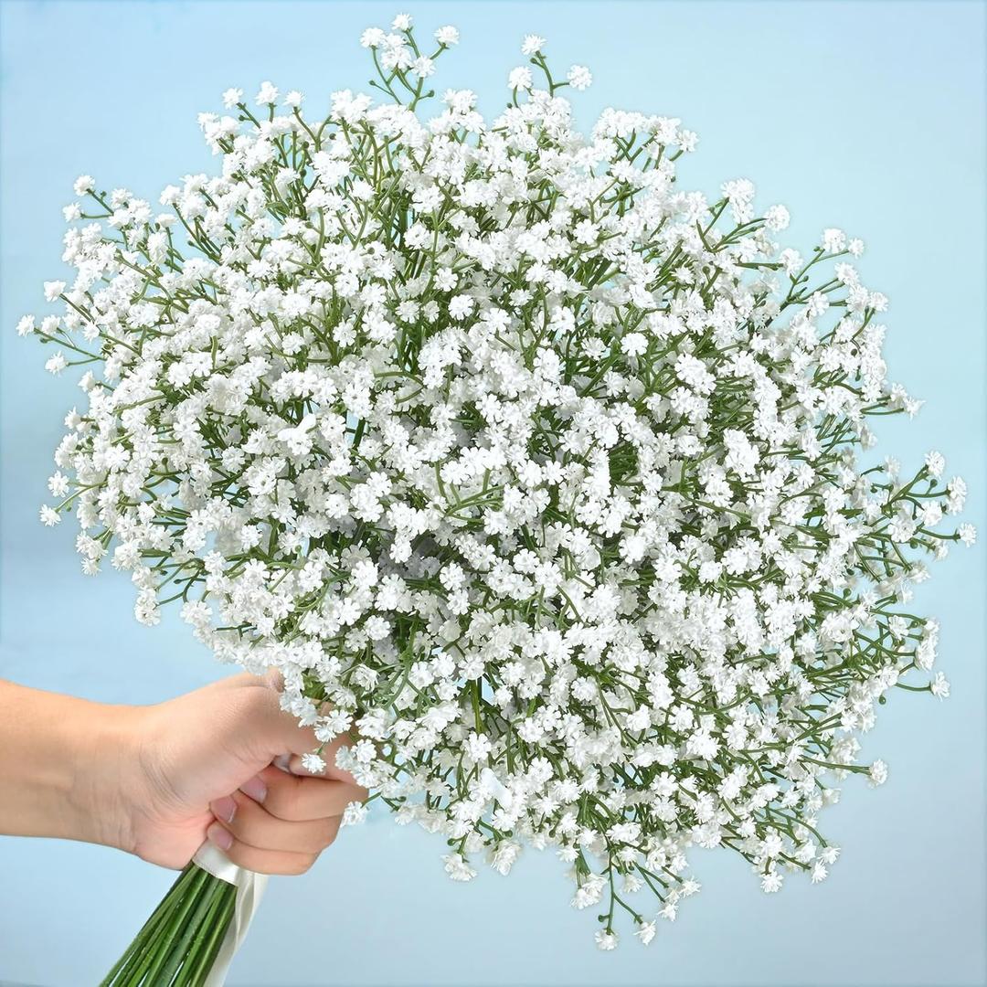 Artflower Babys Breath Artificial Flowers, 20Pcs Baby Breath Flowers Artificial Bulk, Fake White Gypsophila Babies Breath Real Touch Flowers for Wedding Bouquet Floral Arrangement Party Home Decor