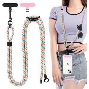 Phone Lanyard Crossbody with 2 Pack Tether Tab, Adjustable Anti Theft Phone Strap, Premium Metal Buckles, Skin-Friendly, Universal Cell Phone Neck lanyard for Women and Men, Rainbow
