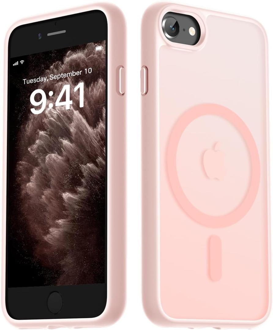 LATVIN for iPhone SE Case 2022(3rd)/2020(2nd), iPhone 8/7 Case, Magnetic Phone Cover, Compatible with MagSafe, Military Grade Protection, Translucent Matte Back, Pink
