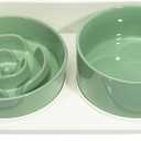 Elevated Slow Feeder Dog Bowls - Ceramic Food and Water Bowl Set with Stand - Raised Pet Dishes for Small and Medium Sized Dogs (Green)