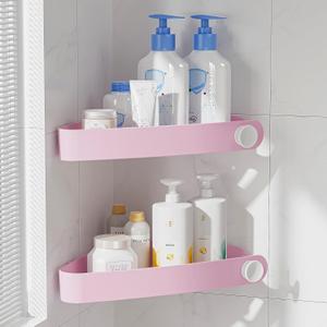 Sotfamily Plastic Shower Caddy Corner (For 90 Only), 2 Pack Adhesive Corner Shower Shelves for Bathroom Organizers and Storage, Pink