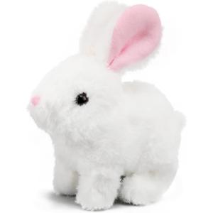 Hopping Walking Bunby Realistic Bunny Toy Rabbit Toy with Sounds, Wiggling Ears, Twitching Mouth and Nose, Educational Interactive Bunny Bunbi Toy for Baby (White)