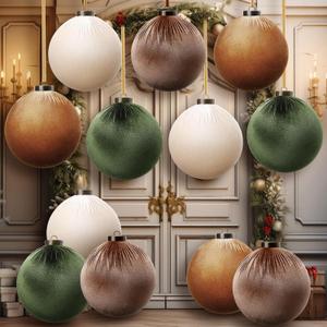 Liliful 12 Pcs Extra Large Velvet Christmas Balls Velvet Ornaments for Christmas Tree Flocked Shatterproof Xmas Tree Balls Bulk for Holiday Party Xmas Trees Hanging Decorations(6 Inch,Green, Brown)