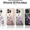 Cute Girly Crystal Clear Case Compatible with iPhone 16 Pro Max, Camera Control & Shockproof Protection Floral Case for Women, Black-Purple Butterflies