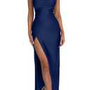 Memoriesea Women's Sexy Spaghetti Strap Bodycon Cowl Neck Party Cocktail Maxi Dress DarkNavy Small