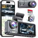 Dash Cam Front Rear with 3 Channel, 4K Full UHD Car Camera, 5GHz WiFi & App Control, Free 32GB Card Included, Dash Camera for Cars with IR Night Vision, 24 Parking Mode, Loop Recording, G-Sensor