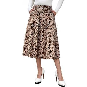 FARORO Midi Skirts for Women High Waist Floral Print Pleated A-Line Skirt with Pockets Work Casual (M)