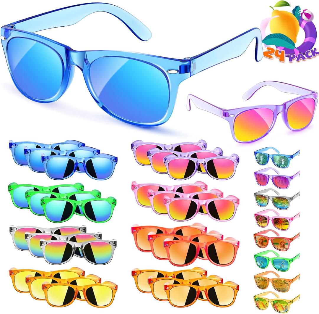 Party Favors Kids Sunglasses Bulk - 24 Packs Neon Sunglasses for Kid Age 3-8, UV400 Protection Party Sunglasses Goodie Bags Stuffers for kids Birthday Party Supply, End of the Year Gifts For Students