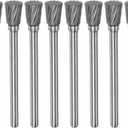 HARFINGTON 10pcs Carbide Rotary Burrs 1/8" (3mm) Shank 1/4" (6mm) Head Single Cut Inverted Cone N Shape Die Grinder Bits Rasp Files for Hard Metal Wood Stone Polishing Engraving