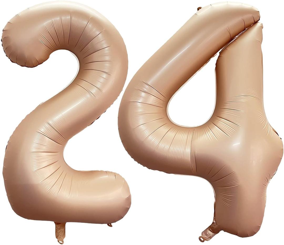 Number 24 Caramel Balloons 40 Inch Giant Retro Apricot Beige 24 or 42 Numer Foil Helium Balloons for 24th Birthday Party Supplies 42th Anniversary Events Decorations