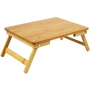 WKWKER 100% Bamboo Laptop Desk Flat Surface Lap Stand Table with Folding Legs Portable Table Bed Tray for Workstation Computer Writing Studio (Natural)