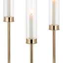 NUPTIO Gold Taper Candle Holders: Set of 3 Tall Hurricane Candlestick Holder with Open Ended Clear Glass Covers Long Stem Metal Candle Stick Stand for Fall Thanksgiving Christmas Table Decor (23.6 & 21.7 & 19.7 in)