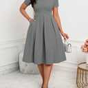 WUSENST Church Dress for Women Short Sleeve A Line Elegant Midi Dresses Wedding Cocktail Tea Party Evening Dress (Gray, L)
