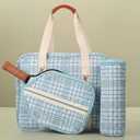 Plaid Paddle Sports Tote Bag with Cover Set, Large Capacity 3-in-1 Bag for Women Men Paddle Compartment and Removable Shoulder Strap Fits Sports Balls and Court Gear