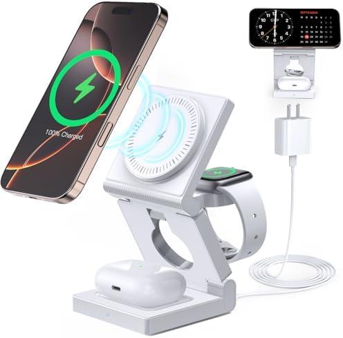 3 in 1 Wireless Charging Station for Apple Multple Devices - Foldable Magnetic Wireless Charger Dock -Travel 18W Charging Pad for iPhone 17 16 15 14 13 12 Pro/Pro Max/Plus/Watch & Airpods All Series