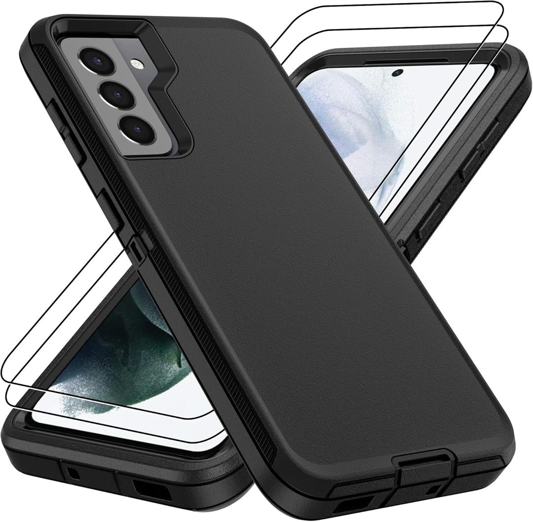 for Samsung Galaxy S21 Case : 14FT Military Grade Drop Protection & Anti-Slip Design S21 Phone Case with 2Pc HD Screen Protector,Shockproof/Dustproof/DropProof Protective Case for S 21-Black