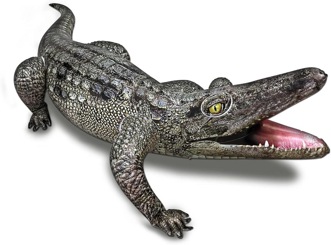 HOHQB Inflatable Alligator Pool Toys Realistic Blow up Alligator Deco Animal Reptile Party Decoration Props and Gator Pool Floats Kids Jungle Party Decorations