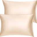 uxcell Travel Satin Pillowcase with Zipper, Super Soft and Luxury, Silky Pillow Cases Covers Set of 2, 14"x20", Caramel