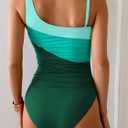 Aidonger One Shoulder One Piece Swimsuit for Women Tummy Control Bathing Suits Color Block Ruched Swim Suit Slimming Swimwear (L)