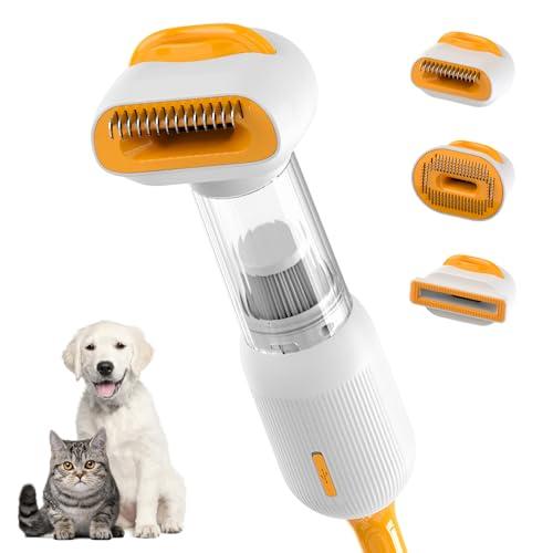 YoPoll Cat Dog Grooming Vacuum Kit with Brush, Low-Noise Pet Hair Shedding Trimming Grooming for Indoor Cats Dogs, 4 in 1 Pet Vacuuming Groomer for Long or Short Haired Kitten Accessories(White)