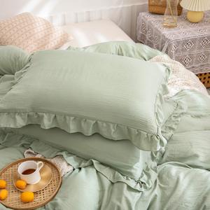 Sage Green Ruffle King Pillowcases Cute Pillowcases Set of 2 Green Pillow Shams 2 Pack (King (20''x36''), Sea Green)