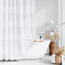 Dynamene Extra Long Shower Curtains - 72 x 84 Inches Long Textured Tufted Chenille Striped Fabric Bathroom Shower Curtain, Tall Modern Shabby Chic Waterproof Cloth Shower Curtain Set with Hooks, White