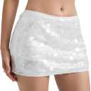 MakeMeChic Women's Sequin Sparkly Skirt Mini Micro Glitter Y2k Low Rise Summer Skirt (White), Size S