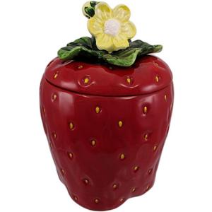 Tuscany Strawberry Shaped Hand Painted Ceramic Cookie Jar 10"H, 83576 By ACK