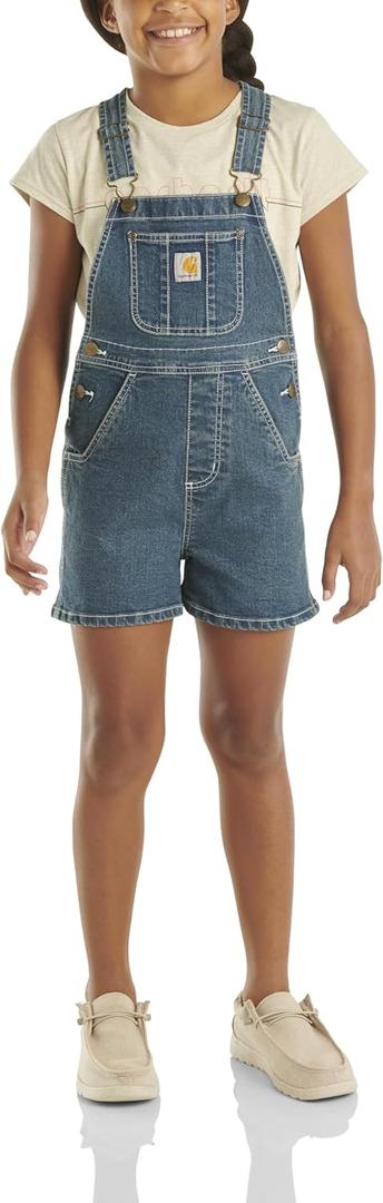 Carhartt Girls Loose Fit Jean Overall Shorts Denim Shortalls (12, Medium Wash Denim Blue)