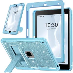 INFILAND Glitter Case for iPad 9th Generation (2021) / 8th Generation (2020) / 7th Generation (2019) 10.2 Inch, Heavy Duty Shockproof Protective Cute Cover with Kickstand for Kids, Girls (Blue)