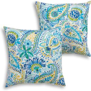 South Pine Porch Outdoor 17-inch Square Accent Pillow, Set of 2, Baltic Paisley 2 Count